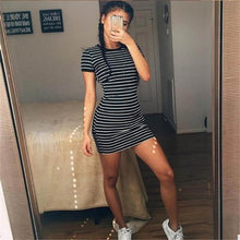 Load image into Gallery viewer, Dresses Women 2019 Summer Slim Striped Dress Sexy Nightclub Party Short Sleeve Dress Fashion Women Clothing Bodycon Dresses