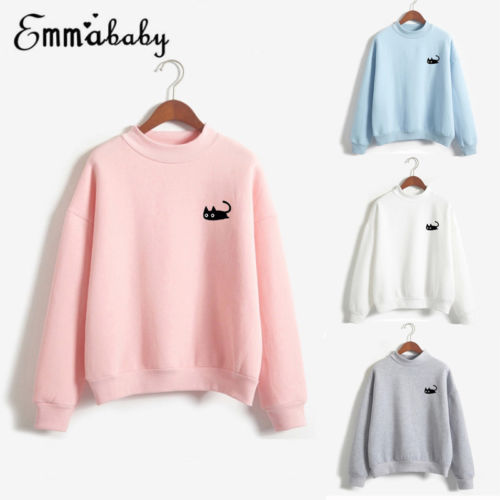 Hot Overhead Stylish Chic Cat Print Autumn Winter Casual Hoodies Sweatshirts Hoodies Jumper Pullover Lovers' Clothes For Gift