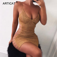 Load image into Gallery viewer, Articat Side Hollow Out Sexy Bodycon Bandage Dress Women Spaghetti Strap V Neck Mini Summer Dress Casual Party Dress Vestidos