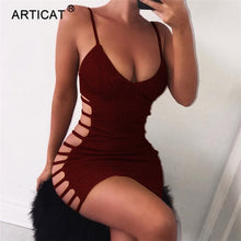 Load image into Gallery viewer, Articat Side Hollow Out Sexy Bodycon Bandage Dress Women Spaghetti Strap V Neck Mini Summer Dress Casual Party Dress Vestidos